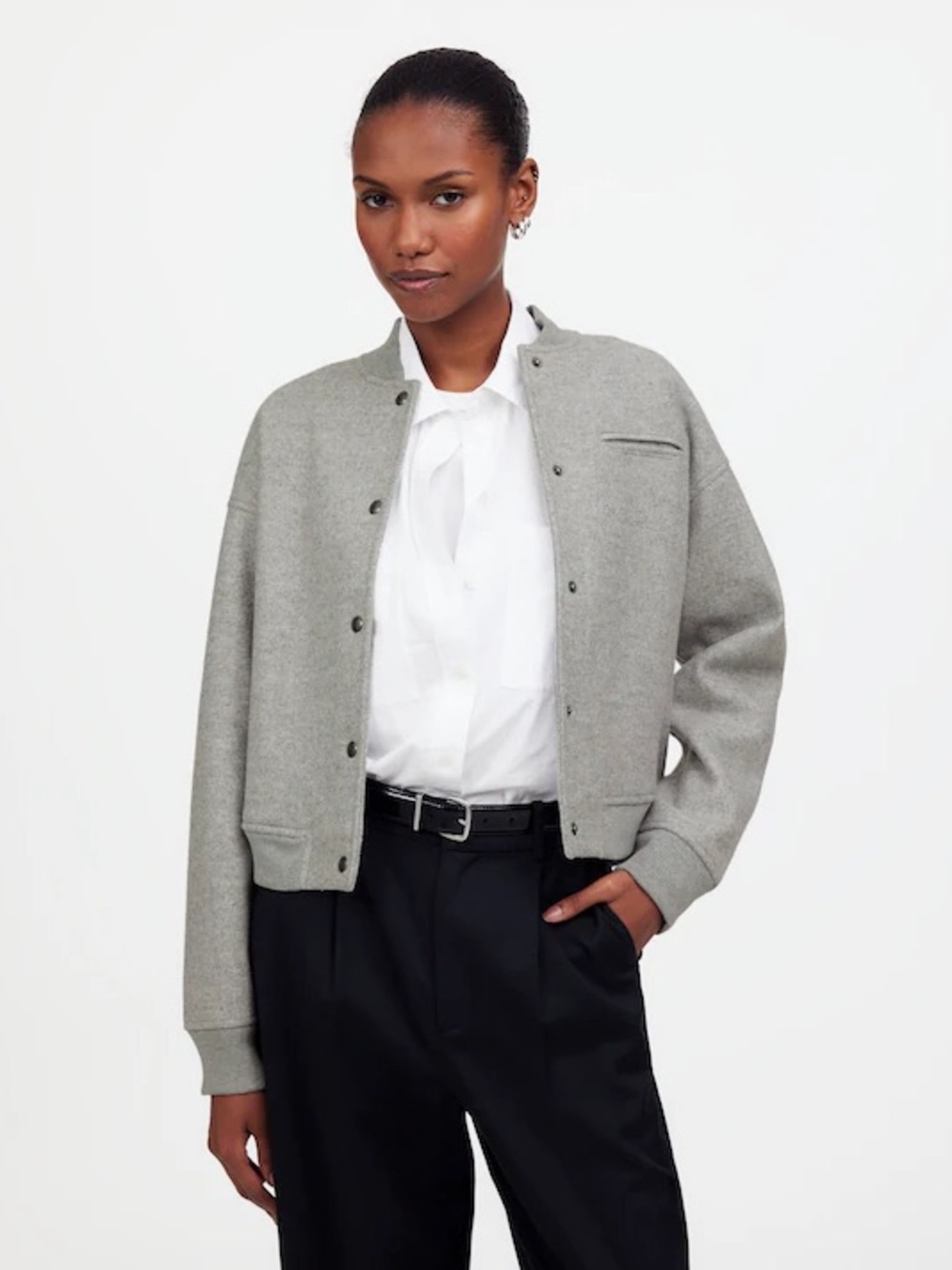 Madewell Gray Wool Blend Knit Bomber Jacket XL